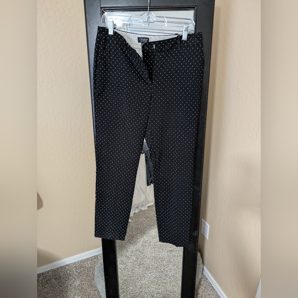 Topshop Black and White Polka Dot cigarette trousers